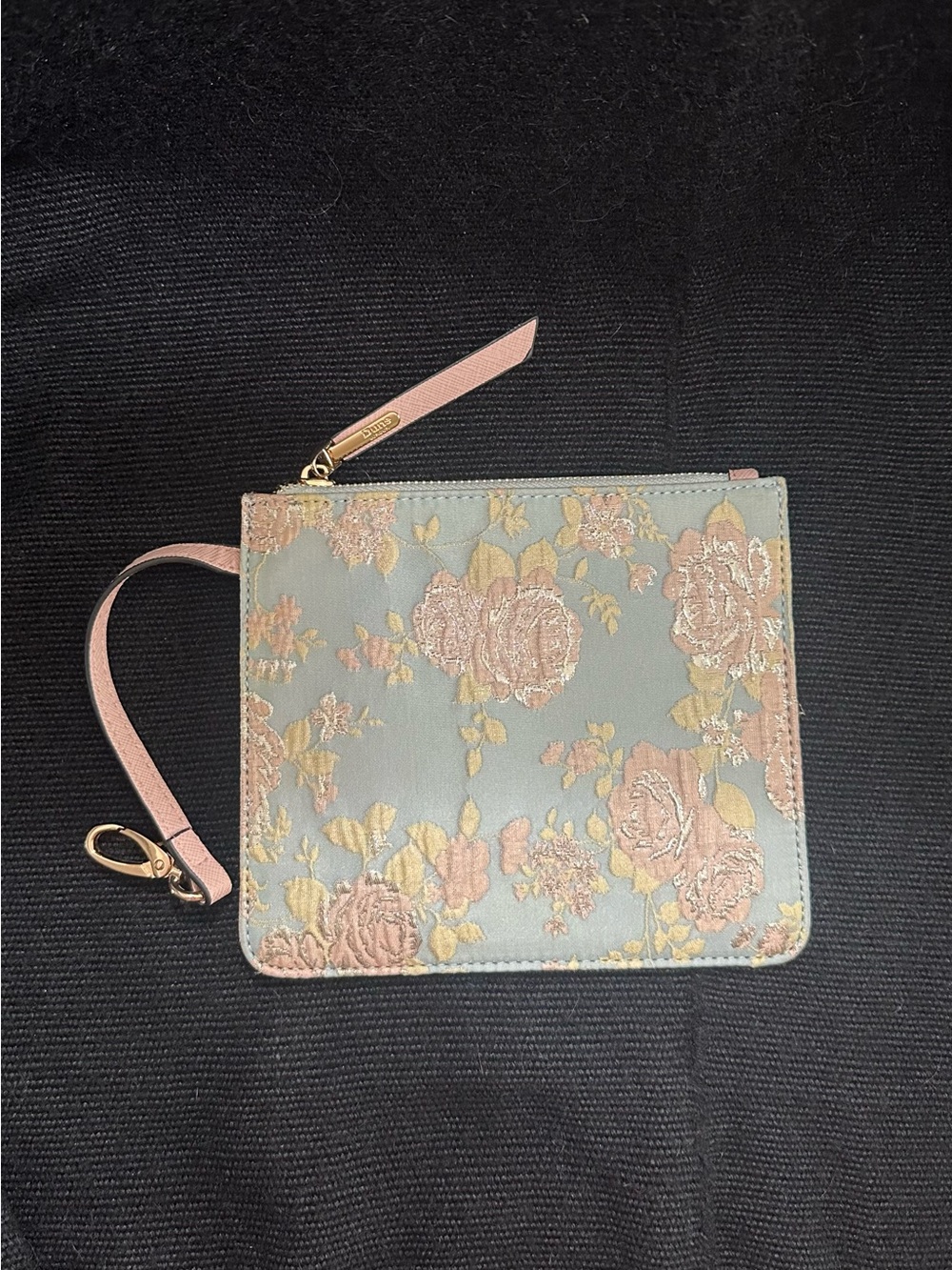 Dune London flat Wristlet Pouch featuring Floral Jacquard pattern Silver Accents